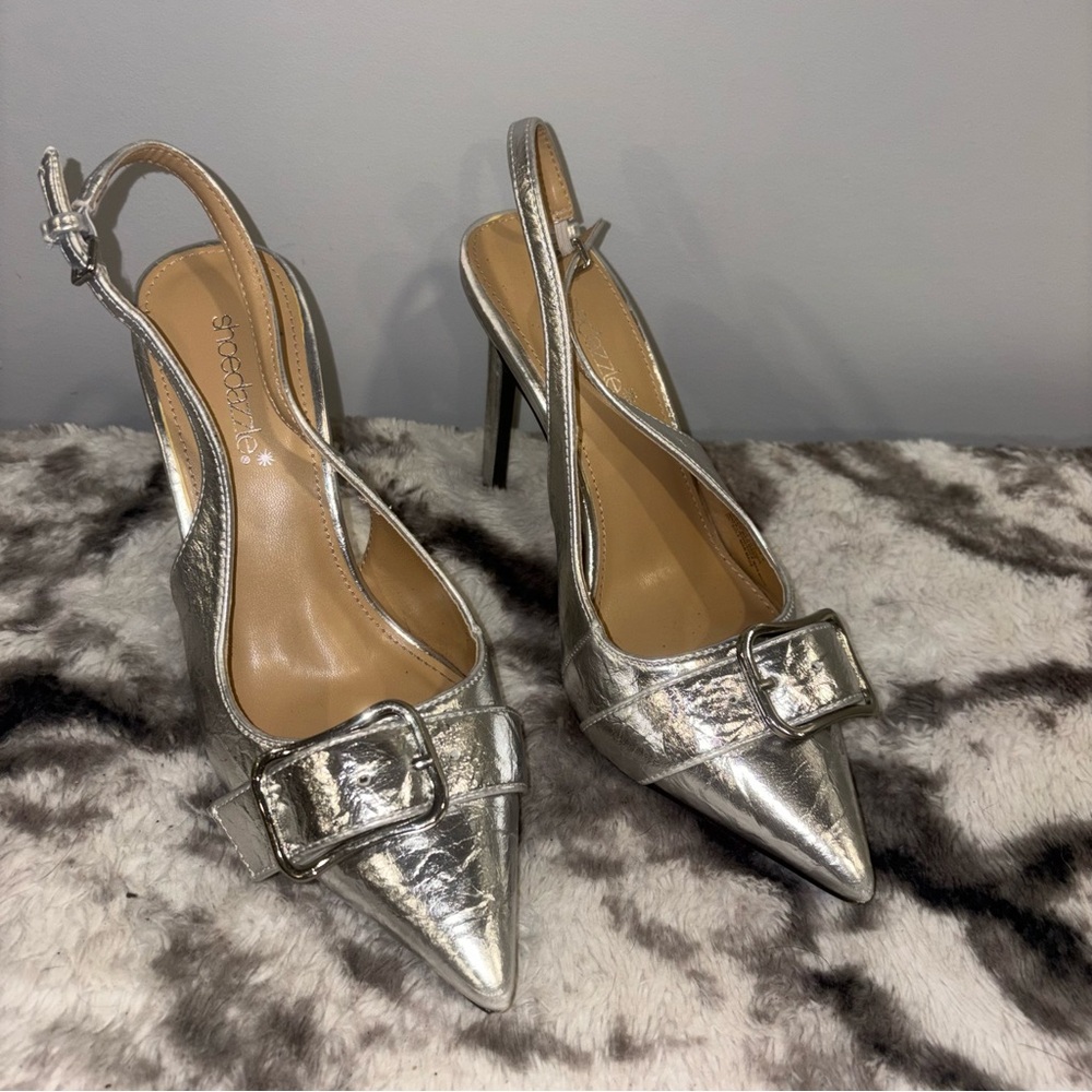 Silver Slingback Heels